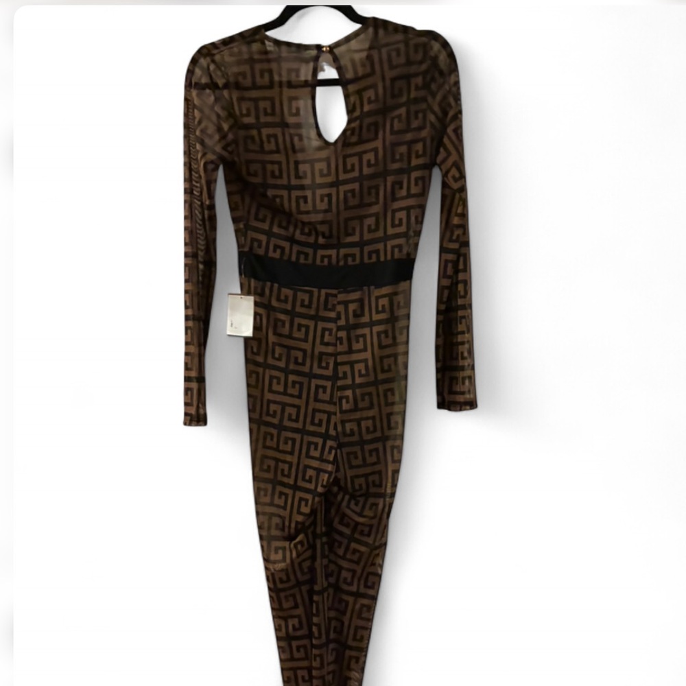 Jasmine Black and tan Mesh geometric Bodysuit size M